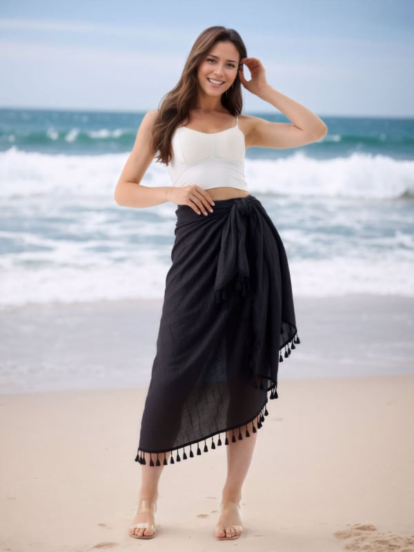 Pludmales dvieļu wrap svārki ar bārkstīm, saules aizsardzība, slub kokvilna ar 35% poliesteri, 150 g/m²