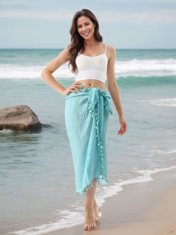 Pludmales dvieļu wrap svārki ar bārkstīm, saules aizsardzība, slub kokvilna ar 35% poliesteri, 150 g/m²