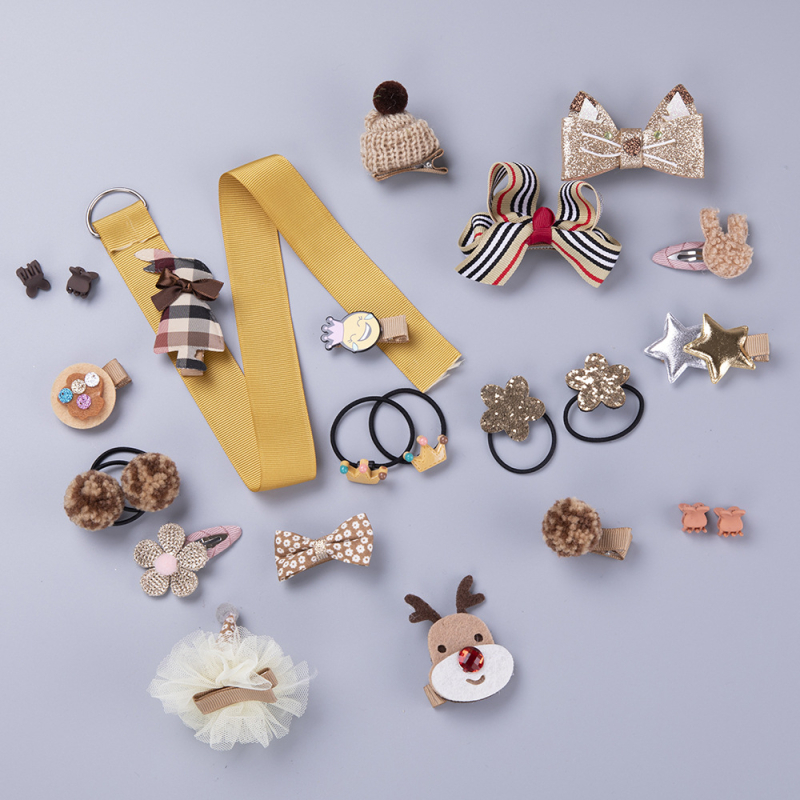 24 gab. bērnu matu aksesuāru komplekts: matu klipses un matu siksnas ar karikatūras motīvu, metāla matu aksesuāri, kas nesabojā matus