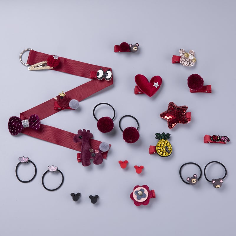 24 gab. bērnu matu aksesuāru komplekts: matu klipses un matu siksnas ar karikatūras motīvu, metāla matu aksesuāri, kas nesabojā matus