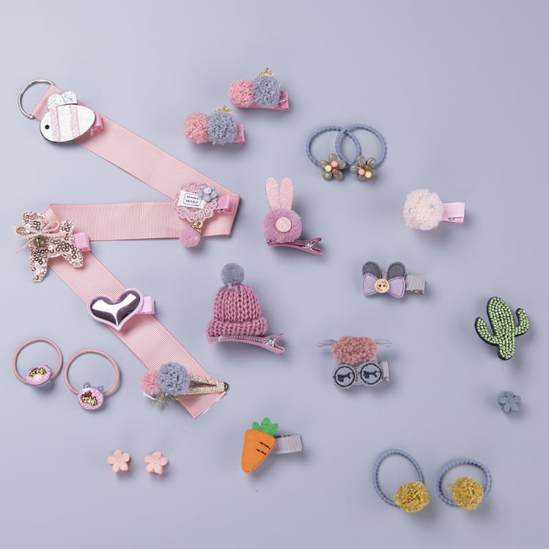 24 gab. bērnu matu aksesuāru komplekts: matu klipses un matu siksnas ar karikatūras motīvu, metāla matu aksesuāri, kas nesabojā matus