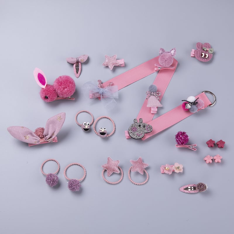 24 gab. bērnu matu aksesuāru komplekts: matu klipses un matu siksnas ar karikatūras motīvu, metāla matu aksesuāri, kas nesabojā matus