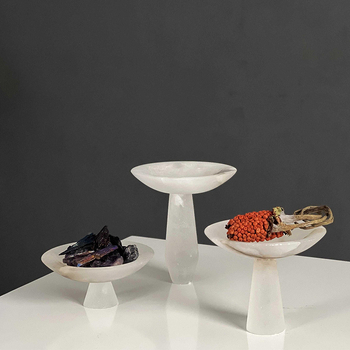 Marmora dekoratīvais trauks, roku darbs, gaišā luksusa stilā, modernam uzglabājumam un augļu izkārtošanai