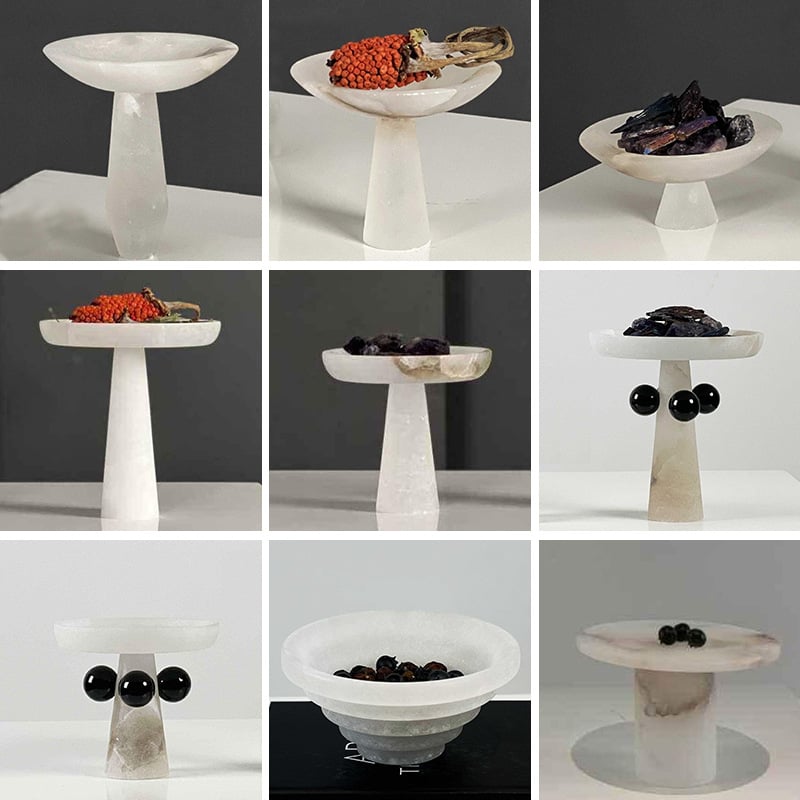 Marmora dekoratīvais trauks, roku darbs, gaišā luksusa stilā, modernam uzglabājumam un augļu izkārtošanai
