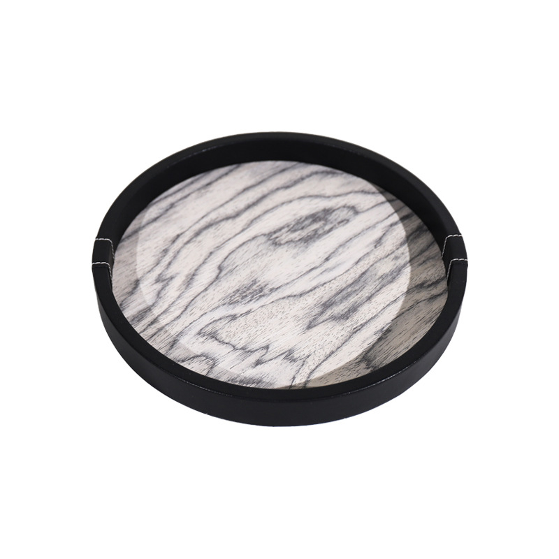 Koka aromaterapijas trauks ar ādas apmali, rokdarbs, mūsdienīgs minimālisma stils, virsma ar intarsiju, krāsots