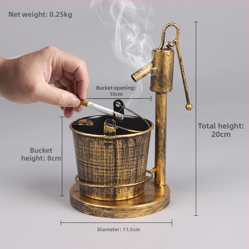 Vasból készült geometriás hamutartó retró csap dizájnnal – modern minimalist metal art bárhoz, irodába és fotózáshoz