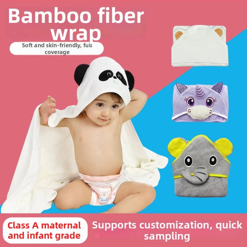 Bērnu vannas dvieli ar kapuci — bambusa šķiedra, 500GSM, pielāgojams ar izšuvumu, animācijas dizains, piemērots vecumā 0–6 gadi