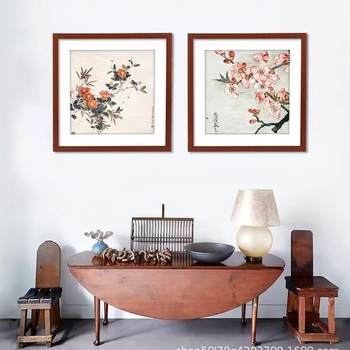 Četri kadri fotogrāfijām, kvadrāta formas, no masīvā koka un kompozītkoka, piemēroti ķīniešu glezniecībai un kaligrāfijai