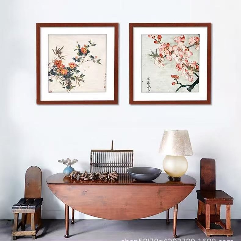 Četri kadri fotogrāfijām, kvadrāta formas, no masīvā koka un kompozītkoka, piemēroti ķīniešu glezniecībai un kaligrāfijai