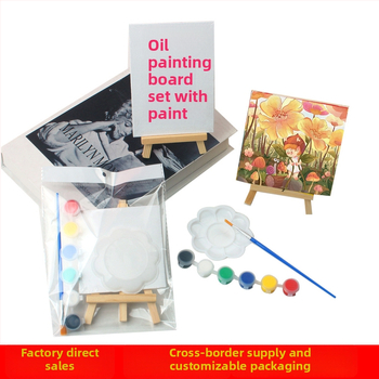 Bērnu DIY eļļas gleznošanas komplekts – mini kvadrātveida auduma panelis ar 3 mm biezumu, komplektā statīvs, otā un krāsas