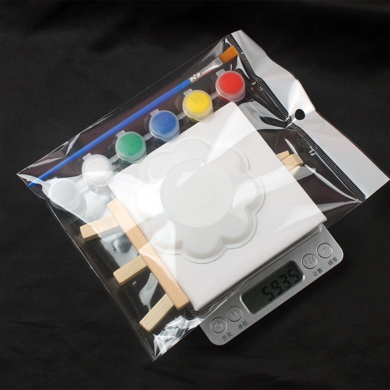 Bērnu DIY eļļas gleznošanas komplekts – mini kvadrātveida auduma panelis ar 3 mm biezumu, komplektā statīvs, otā un krāsas