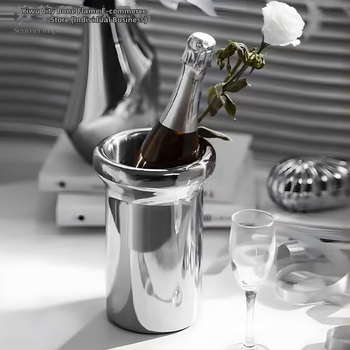 Šiuolaikinis baro dekoratyvinis rinkinys su ledų kibiru, šampano taure ir nerūdijančio plieno padėklu (Medžiaga: nerūdijantis plienas; Stilius: paprastas ir modernus; Gamyba: dalinai rankų darbas; Dovanai: gimtadienis)