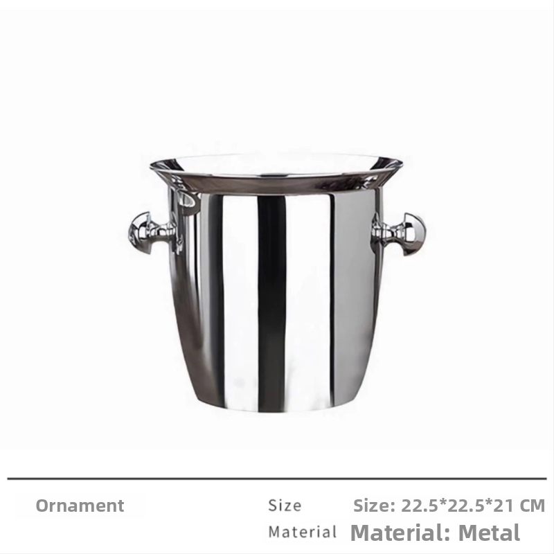 Šiuolaikinis baro dekoratyvinis rinkinys su ledų kibiru, šampano taure ir nerūdijančio plieno padėklu (Medžiaga: nerūdijantis plienas; Stilius: paprastas ir modernus; Gamyba: dalinai rankų darbas; Dovanai: gimtadienis)