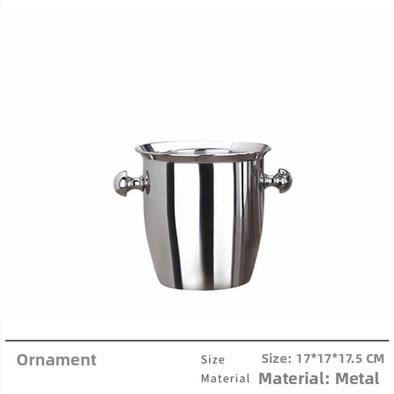 Šiuolaikinis baro dekoratyvinis rinkinys su ledų kibiru, šampano taure ir nerūdijančio plieno padėklu (Medžiaga: nerūdijantis plienas; Stilius: paprastas ir modernus; Gamyba: dalinai rankų darbas; Dovanai: gimtadienis)