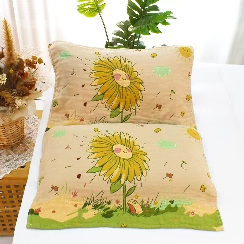 Négy réteg géz pamut párnahuzat cartoon jacquard mintával, egész éves használatra, vastagított, puha és légáteresztő