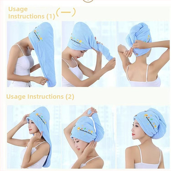 Korāla flīša izšūta dušas cepure matu žāvešanai sievietēm; svars 80–99 g; 21 diegs; šūta