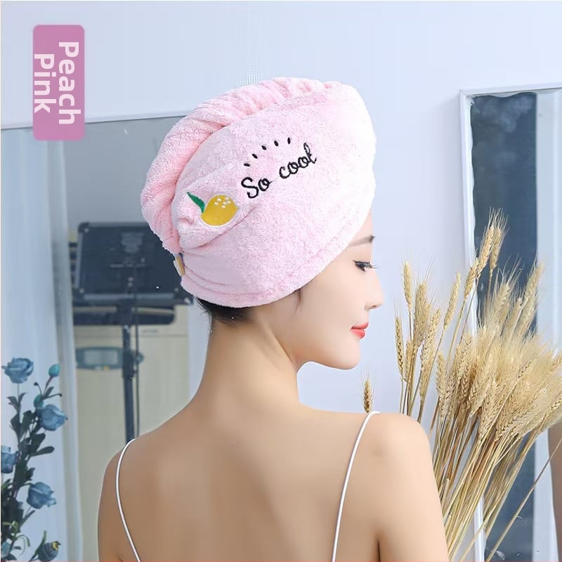 Korāla flīša izšūta dušas cepure matu žāvešanai sievietēm; svars 80–99 g; 21 diegs; šūta