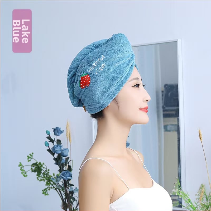 Korāla flīša izšūta dušas cepure matu žāvešanai sievietēm; svars 80–99 g; 21 diegs; šūta