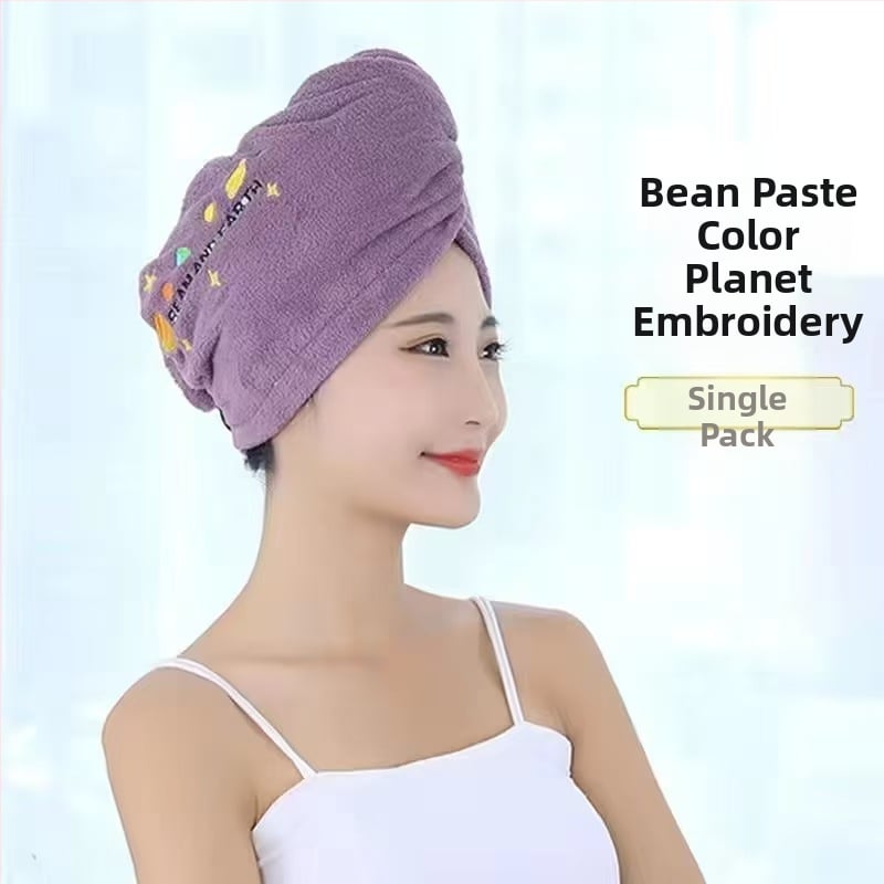 Korāla flīša izšūta dušas cepure matu žāvešanai sievietēm; svars 80–99 g; 21 diegs; šūta