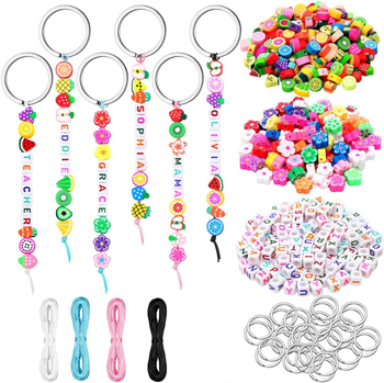 Bohemiskas DIY pērlītes ar burtiem cilindriskā formā atslēgu piekari un somas piekariņam (akril, līmēšanas tehnoloģija, pielāgojams, modeļa SL0789, bērniem)