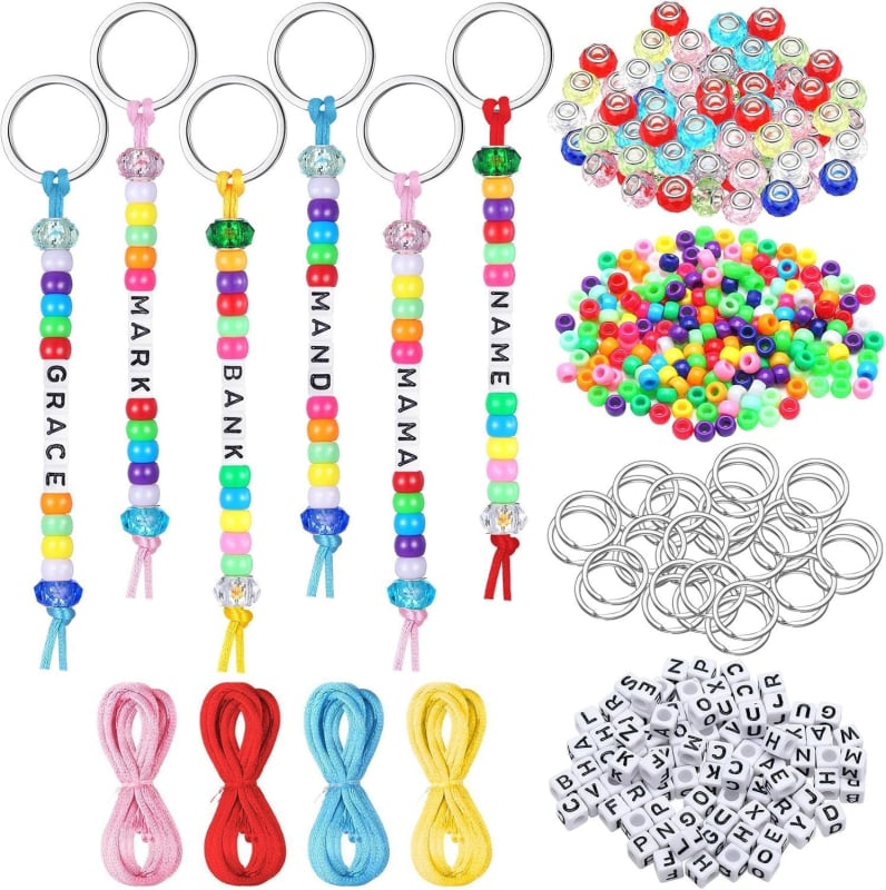 Bohemiskas DIY pērlītes ar burtiem cilindriskā formā atslēgu piekari un somas piekariņam (akril, līmēšanas tehnoloģija, pielāgojams, modeļa SL0789, bērniem)