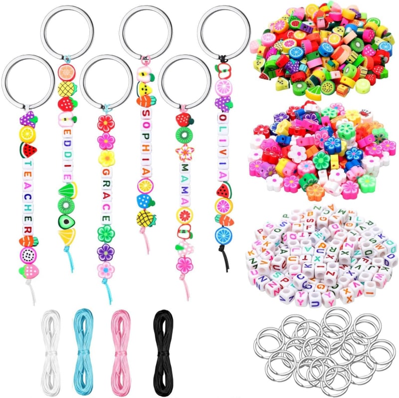 Bohemiskas DIY pērlītes ar burtiem cilindriskā formā atslēgu piekari un somas piekariņam (akril, līmēšanas tehnoloģija, pielāgojams, modeļa SL0789, bērniem)