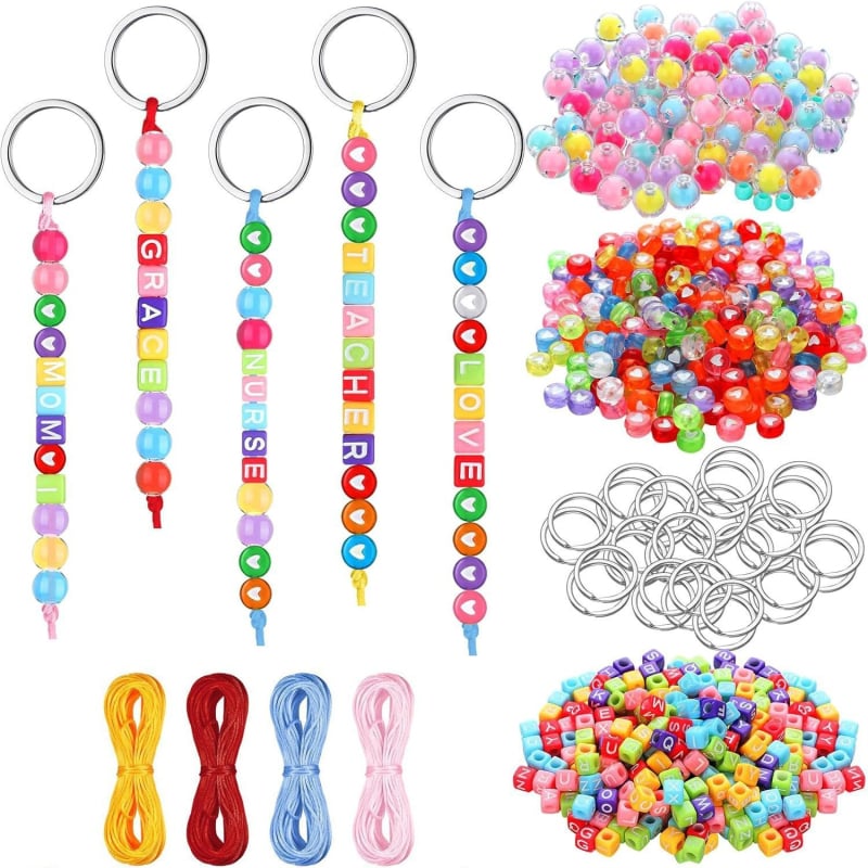 Bohemiskas DIY pērlītes ar burtiem cilindriskā formā atslēgu piekari un somas piekariņam (akril, līmēšanas tehnoloģija, pielāgojams, modeļa SL0789, bērniem)