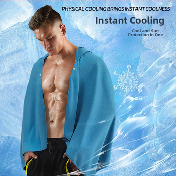 Kültéri sport törölköző kapucnival – hideg selyemből, gyors száradás, napvédelmi funkció, súly 170–200 g, sima szövés