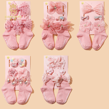 5 daļu komplekts bērnu matu lentes ar loku, roku darbs, zīdaiņiem 0–3 gadi, zeķes no 100% kokvilnas