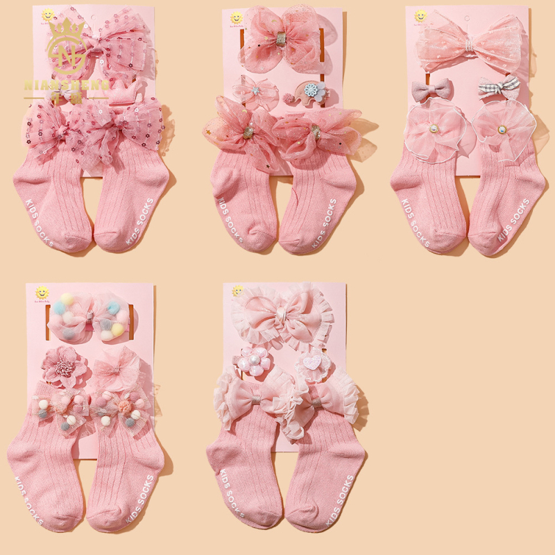 5 daļu komplekts bērnu matu lentes ar loku, roku darbs, zīdaiņiem 0–3 gadi, zeķes no 100% kokvilnas