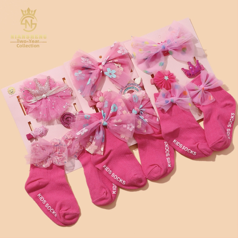 5-dielny set detských čeleniek s mašličkou, ručne vyrobený, pre deti 0–3 roky, ponožky z bavlny 100%