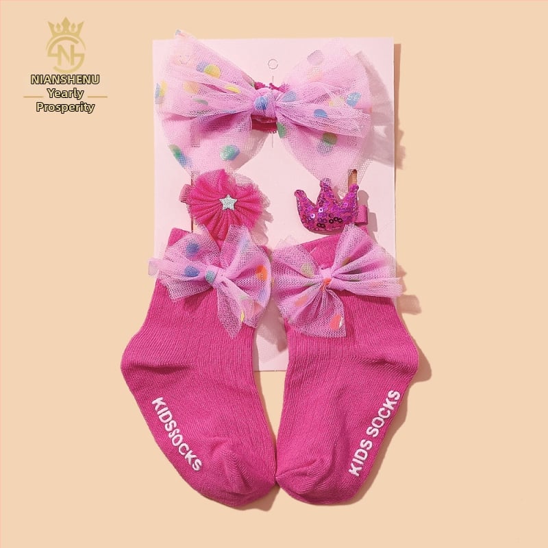 5 daļu komplekts bērnu matu lentes ar loku, roku darbs, zīdaiņiem 0–3 gadi, zeķes no 100% kokvilnas
