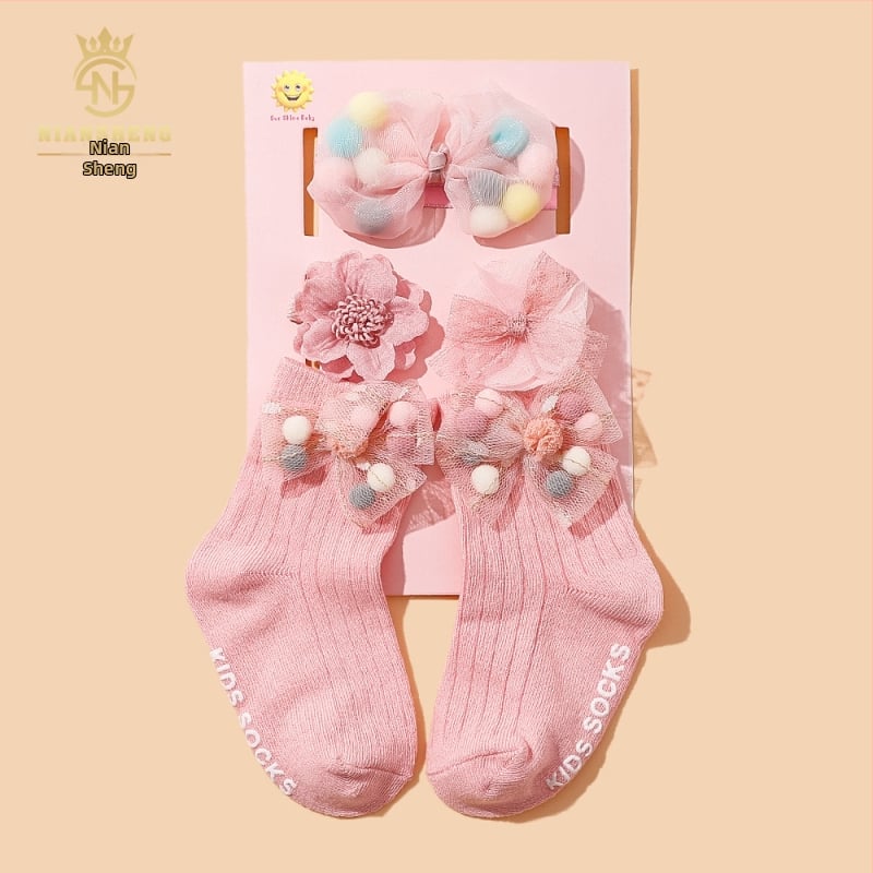 5 daļu komplekts bērnu matu lentes ar loku, roku darbs, zīdaiņiem 0–3 gadi, zeķes no 100% kokvilnas