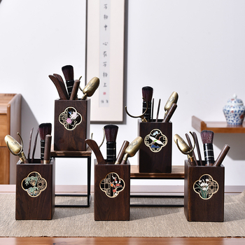 Ebony Kung Fu arbatos ceremonijos priedų rinkinys su padėklu — medžiaga: Ebony; įskaičiuota arbatos šaukštelis ir šepetys; svoris: 0,86 kg