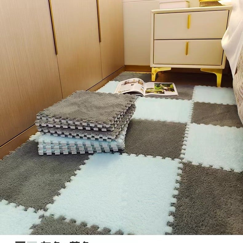 Patchwork pūkų EVA putų kilimėlis – neslidus, storas kvadratinis dėlionės kilimas, miegamajai, svetainei, balkonui