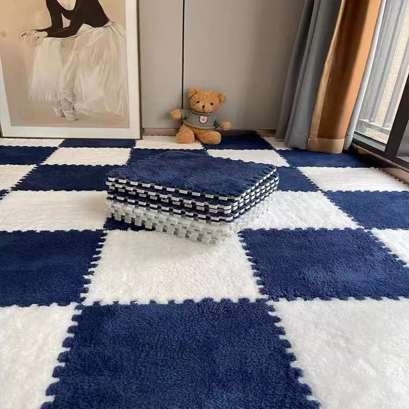 Patchwork pūkų EVA putų kilimėlis – neslidus, storas kvadratinis dėlionės kilimas, miegamajai, svetainei, balkonui