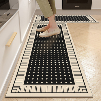 Covoraș de bucătărie, antiderapant, lavabil manual, formă pătrată, model cu dungi/geometric, material: țesătură tehnologică