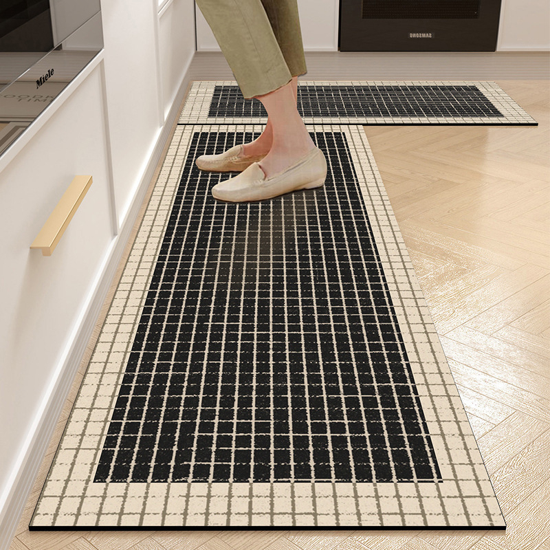 Covoraș de bucătărie, antiderapant, lavabil manual, formă pătrată, model cu dungi/geometric, material: țesătură tehnologică