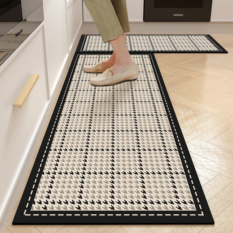 Covoraș de bucătărie, antiderapant, lavabil manual, formă pătrată, model cu dungi/geometric, material: țesătură tehnologică