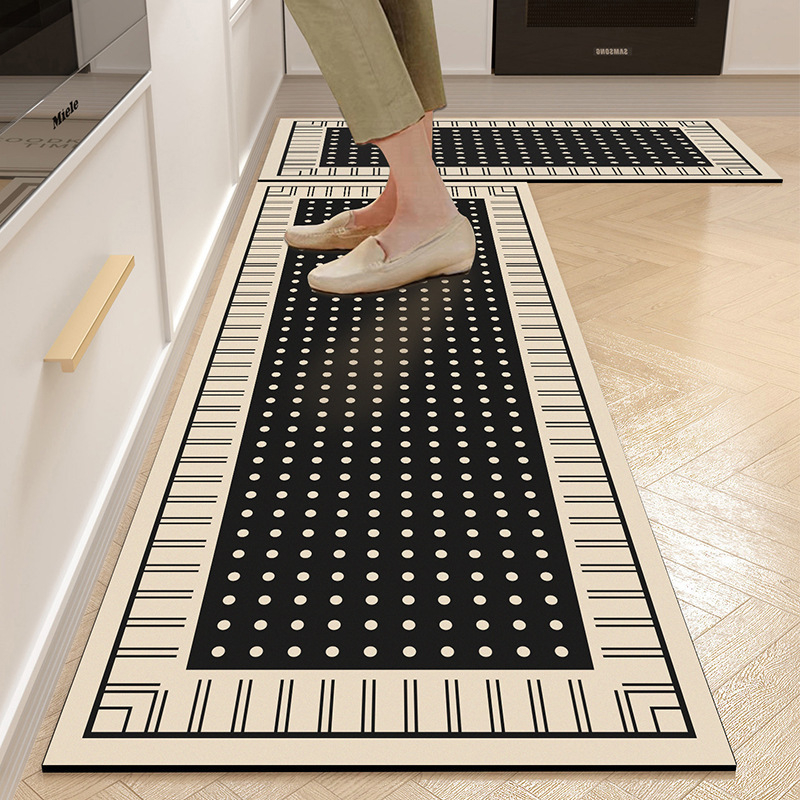 Covoraș de bucătărie, antiderapant, lavabil manual, formă pătrată, model cu dungi/geometric, material: țesătură tehnologică