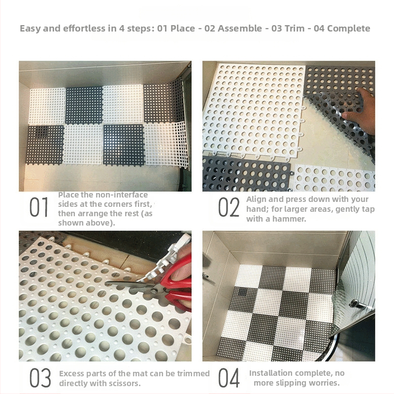 Interlocking kúpeľňová podložka – protišmyková, TPE, kórejský štýl, kockovaný vzor