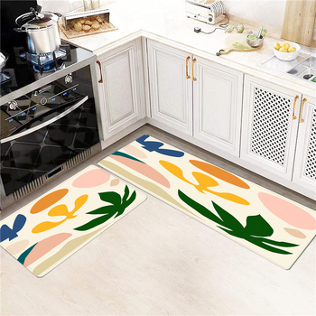 Set de două covorașe de bucătărie din catifea, antiderapante, model desen animat, stil modern minimalist