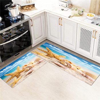 Set de două covorașe de bucătărie din catifea, antiderapante, model desen animat, stil modern minimalist
