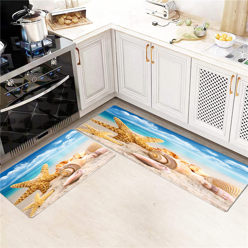 Set de două covorașe de bucătărie din catifea, antiderapante, model desen animat, stil modern minimalist