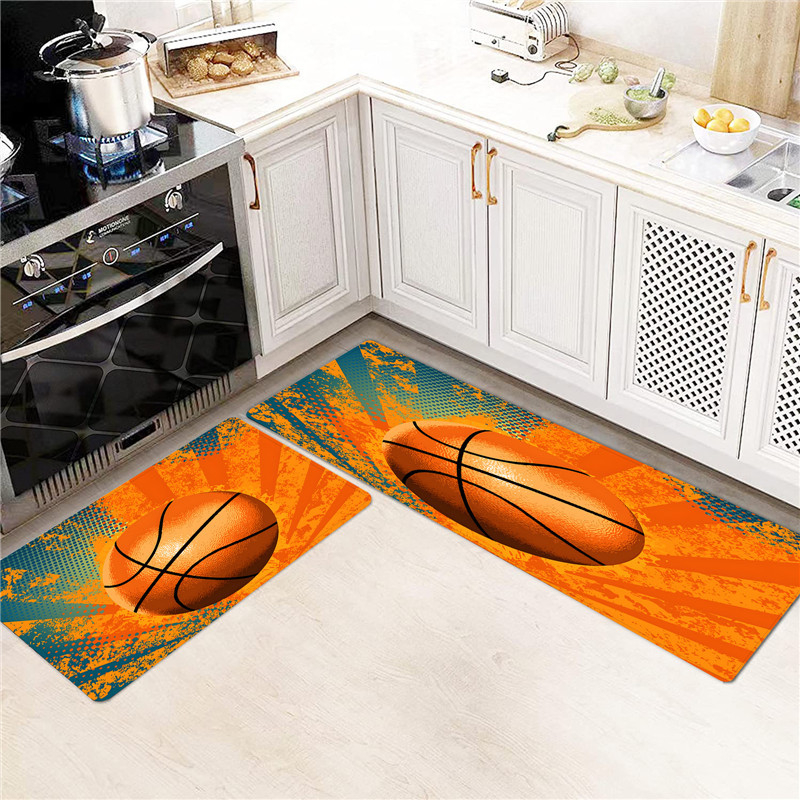 Set de două covorașe de bucătărie din catifea, antiderapante, model desen animat, stil modern minimalist