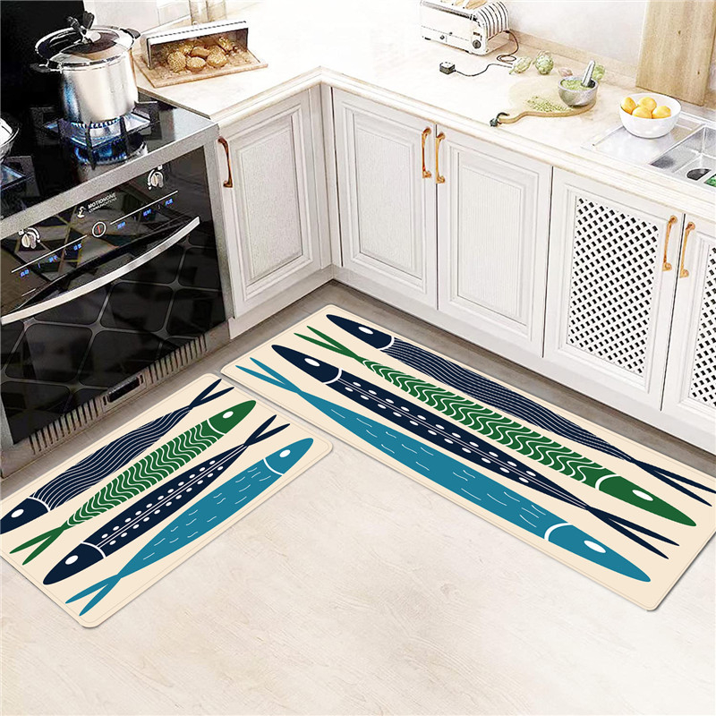 Set de două covorașe de bucătărie din catifea, antiderapante, model desen animat, stil modern minimalist
