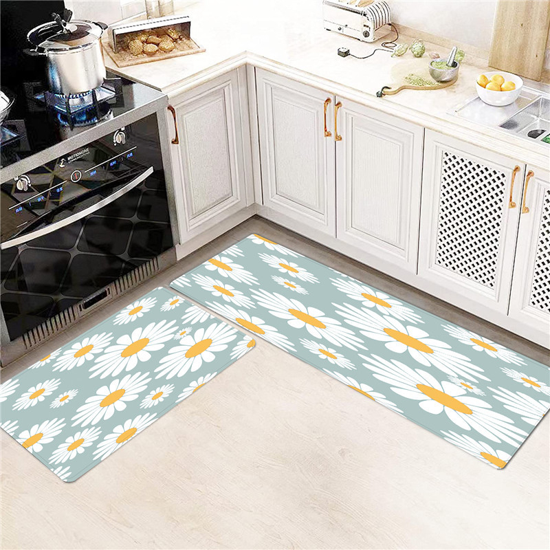 Set de două covorașe de bucătărie din catifea, antiderapante, model desen animat, stil modern minimalist