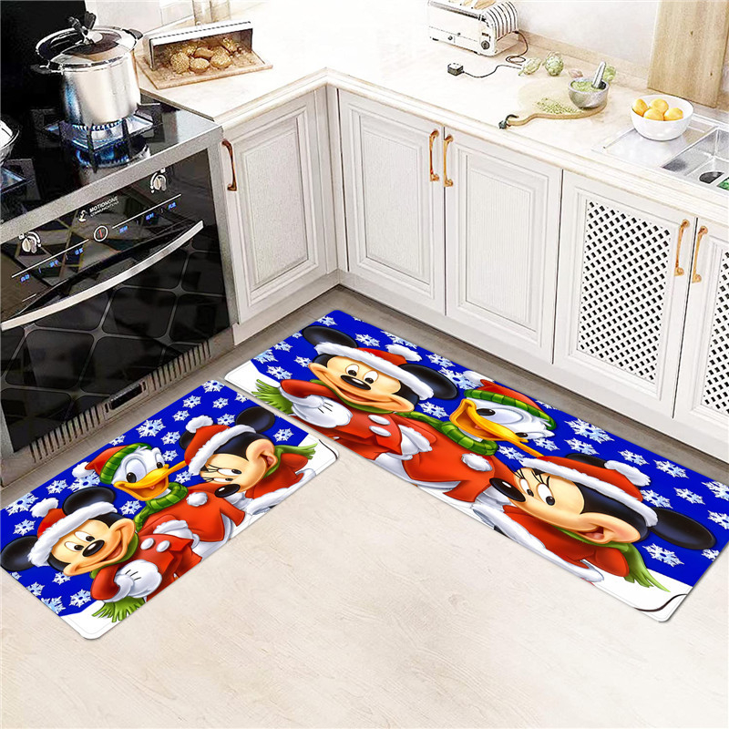 Set de două covorașe de bucătărie din catifea, antiderapante, model desen animat, stil modern minimalist