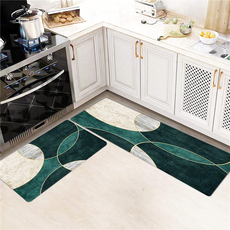 Set de două covorașe de bucătărie din catifea, antiderapante, model desen animat, stil modern minimalist