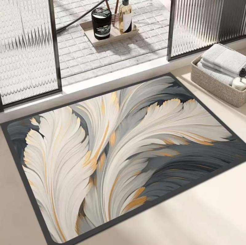 Zidi Carpet Prostirka za kupaonicu od diatomske gline, protuklizna, brzo sušenje, upija, četvrtastog oblika, geometrijski uzorak